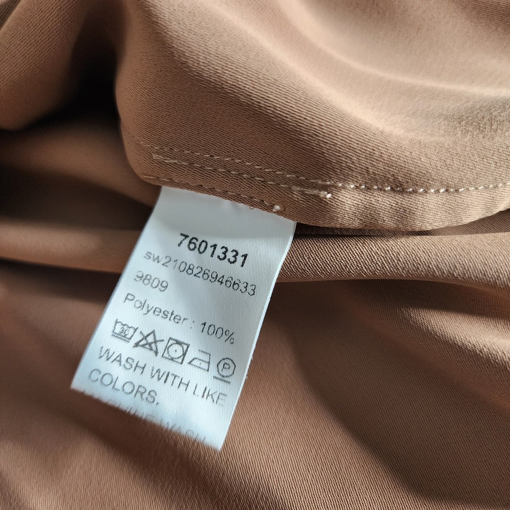 Motf Secretary Pleated Mock Neck Long Sleeve Hidden Button Down Blouse Tan S - Picture 7 of 8